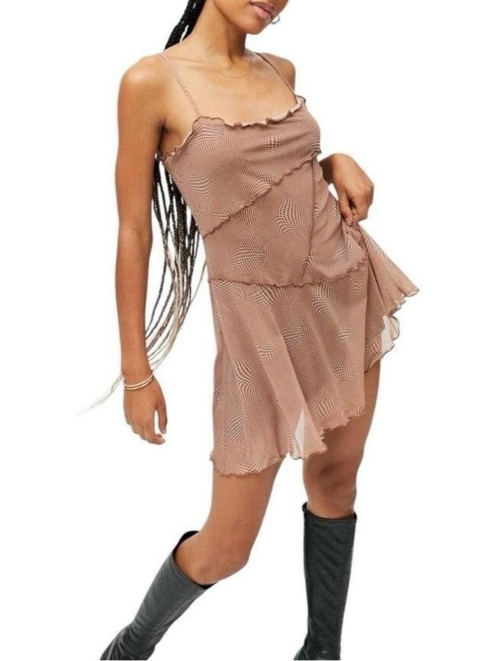 Urban Outfitters Moxie Mesh Mini Dress Brown Y2K Fairy Grunge Size L